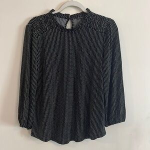 Adrianna Papell Ruffle Neck Polka‎ Dot Top M Black White NWT Dressy Office
